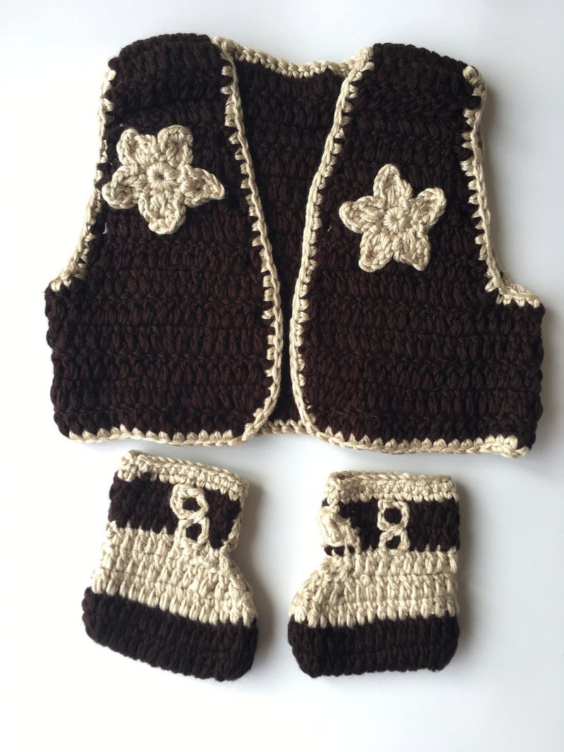 Pinbo Newborn Baby Photography Prop Crochet Knitted Cowboy Vest Shoes - Image 3